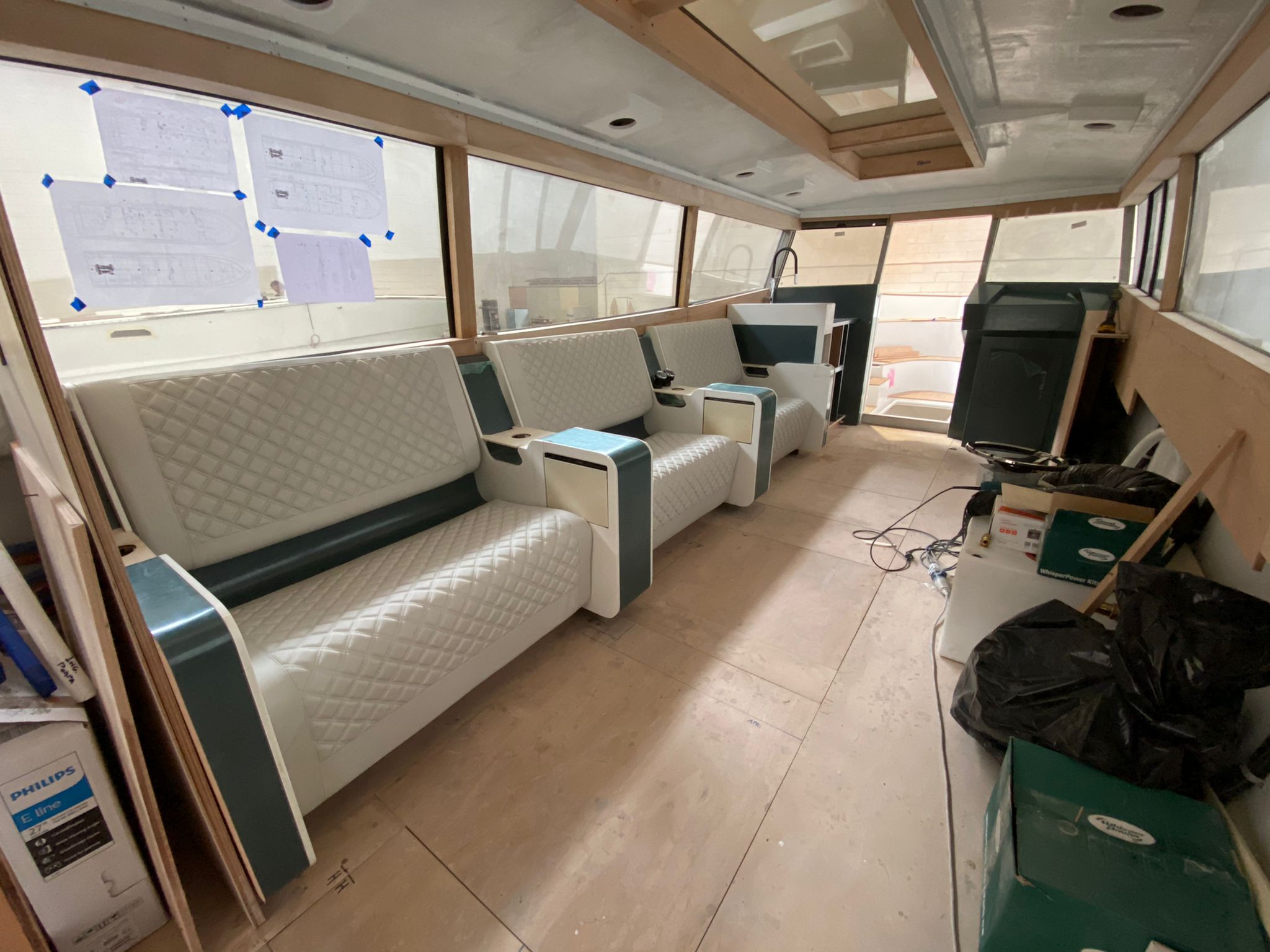 Building the interiors of our lake como private boat charter available for boat rental with captain on lake como